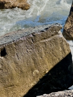 Heart with writing. Chicago lakefront stone carvings, between 45th Street and Hyde Park Blvd. 2023