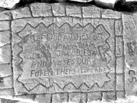 Detail: The God and host of Adam, Noah, Abram, Issac, Jacob, Esau and Moses our forefathers was here. Chicago lakefront stone carvings, between 45th Street and Hyde Park Blvd. 2018 Detail: The God and host of Adam, Noah, Abram, Issac, Jacob, Esau and Moses our forefathers was here. Chicago lakefront stone carvings, between 45th Street and Hyde Park Blvd. 2018