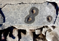 Autograph rock: Geo., Bill Love Joan 47, Sally. Chicago lakefront stone carvings, between 45th Street and Hyde Park Blvd. 2018