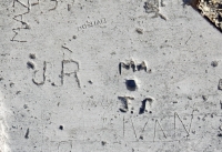 1953, MAZ, M.B., J.R., M.A., Ovieda, Ivan, Edna and others. Chicago lakefront stone carvings, between 45th Street and Hyde Park Blvd. 2018