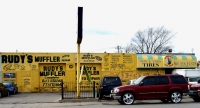 Rudy's painted facade, Rudy's Muffler, Pulaski Road at Potomac, Chicago Rudy's painted facade, Rudy's Muffler, Pulaski Road at Potomac, Chicago