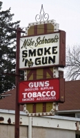 Mike Schrank's Smoke 'N Gun, Waukegon, Illinois. Layers of meaning here