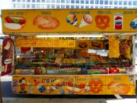 Food stand with many items, Street Food Vendor sign art, National Mall, Washington D.C.