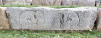 Two kneeling hair washers. This is one of a group of stones saved during the lakefront reconstruction and placed in newly created park land at Fullerton Avenue and the lake. Most of the stones, however, are lost. Chicago lakefront stone carvings. 2016