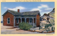 Color view of bottle house in the ghost city of Rhyolite, Nevada, postcard Color view of bottle house in the ghost city of Rhyolite, Nevada, postcard