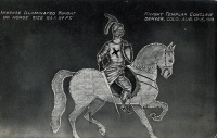 Illustrated horse at Knight Templar conclave, Denver, Colorado, postcard