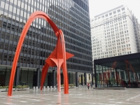 Calder stabile at the Federal building plaza. The great Mies post office is on the right