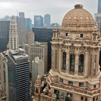 Mather Tower (left) and the Jeweler's Building dome