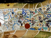 Mosaic fence, detail, Park Güell, Barcelona