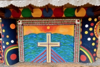 Cross mural under Well House, St. Eom's Pasaquan, 2016