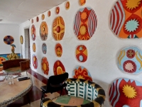 Interior roundels and furniture in the reading room, St. Eom's Pasaquan, 2016