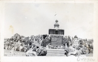 Capitol Building and American flag at Peterson's Rock Garden, between Bend and Redmond, Oregon, postcard