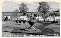 Pond and bridge at Peterson's Rock Garden, between Bend and Redmond, Oregon, postcard