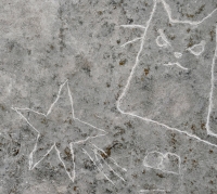 Star added to 2025 cat rock at the June 20, 2026, DIY carving workshop. Chicago lakefront stone carvings, Promontory Point. 2026