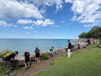 Citizen carvers at work at Promontory Point, June 2026