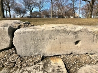 Pimp Hogan. Chicago lakefront stone carvings, Promontory Point. 2018