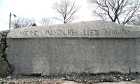 Here Adolph lies (as usual) and Vamp 79st. Chicago lakefront stone carvings, Promontory Point, Hyde Park. 2005