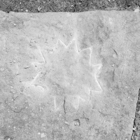 Sun shape made during May 28, 2022, carving day. Chicago lakefront stone carvings, Promontory Point. 2022