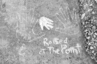 Hands and Raised at the Point, made during the Oct. 9, 2022, Promontory Point carving workshop. Chicago Lakefront stone carvings, Promontory Point. 2022