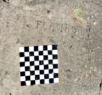 Painted chess board, Flanagan, , BR, Jim H---, Bud Hewitt, others. Level 2. Chicago lakefront stone carvings, Promontory Point. 2023