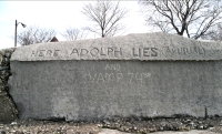 Here Adolph lies (as usual) and Vamp 79st, below This is Susie's Tomb. Level 5. Chicago lakefront stone carvings, Promontory Point, Hyde Park. 2005