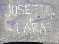 Josette + Lara, made during the May 27, 2023, Promontory Point carving workshop. Level 5. Chicago Lakefront stone carvings, Promontory Point. 2023 Josette + Lara, made during the May 27, 2023, Promontory Point carving workshop. Level 5. Chicago Lakefront stone carvings, Promontory Point. 2023