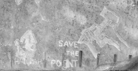 Hannah profile and Save the Point, made by Roman Villareal during the May 28, 2022, Promontory Point carving workshop, with "Hannah" added Oct. 9. Chicago Level 5. Lakefront stone carvings, Promontory Point. 2022 Hannah profile and Save the Point, made by Roman Villareal during the May 28, 2022, Promontory Point carving workshop, with "Hannah" added Oct. 9. Chicago Level 5. Lakefront stone carvings, Promontory Point. 2022