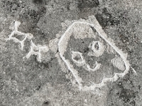 Pac Man ghost, made at May 2023 carving workshop. Level 5. Chicago lakefront stone carvings, Promontory Point. 2023 Pac Man ghost, made at May 2023 carving workshop. Level 5. Chicago lakefront stone carvings, Promontory Point. 2023