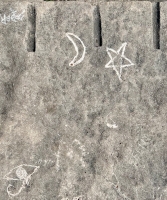 Eyeball, moon and star made at May 2023 carving workshop. Level 5. Chicago lakefront stone carvings, Promontory Point. 2023 Eyeball, moon and star made at May 2023 carving workshop. Level 5. Chicago lakefront stone carvings, Promontory Point. 2023