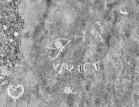 Violet was made during the May 28, 2022, Promontory Point carving workshop, the heart at the October 2022 workshop and the eyeball and moon at the May 2023 event. Level 5. Chicago Lakefront stone carvings, Promontory Point. 2023 Violet was made during the May 28, 2022, Promontory Point carving workshop, the heart at the October 2022 workshop and the eyeball and moon at the May 2023 event. Level 5. Chicago Lakefront stone carvings, Promontory Point. 2023