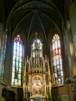 The Church of St. Francis of Assisi, Krakow, with late 19-century wall decorations by the artist Stanisław Wyspiański -- unique motifs for an old church. He also designed the modern stained glass. The Church of St. Francis of Assisi, Krakow, with late 19-century wall decorations by the artist Stanisław Wyspiański -- unique motifs for an old church. He also designed the modern stained glass.