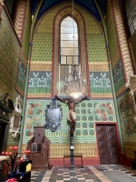 The Church of St. Francis of Assisi, Krakow, with late 19-century wall decorations by the artist Stanisław Wyspiański -- unique motifs for an old church. He also designed the modern stained glass. The Church of St. Francis of Assisi, Krakow, with late 19-century wall decorations by the artist Stanisław Wyspiański -- unique motifs for an old church. He also designed the modern stained glass.