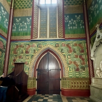 The Church of St. Francis of Assisi, Krakow, with late 19-century wall decorations by the artist Stanisław Wyspiański -- unique motifs for an old church. He also designed the modern stained glass.