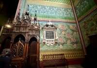 The Church of St. Francis of Assisi, Krakow, with late 19-century wall decorations by the artist Stanisław Wyspiański -- unique motifs for an old church. He also designed the modern stained glass.