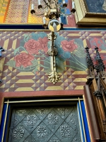 The Church of St. Francis of Assisi, Krakow, with late 19-century wall decorations by the artist Stanisław Wyspiański -- unique motifs for an old church. He also designed the modern stained glass.