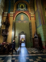 The Church of St. Francis of Assisi, Krakow, with late 19-century wall decorations by the artist Stanisław Wyspiański -- unique motifs for an old church. He also designed the modern stained glass. The Church of St. Francis of Assisi, Krakow, with late 19-century wall decorations by the artist Stanisław Wyspiański -- unique motifs for an old church. He also designed the modern stained glass.