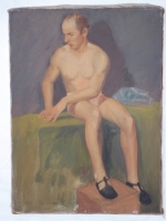 Shelly Humphrey oil painting, sitting nude man , found in Yakima, Washington