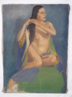 Shelly Humphrey oil painting, kneeling nude woman , found in Yakima, Washington Shelly Humphrey oil painting, kneeling nude woman , found in Yakima, Washington