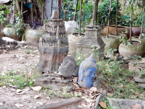 Temple models and stonework, across the road from Preah Koh, Siem Reap