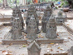 Temple models and stonework, across the road from Preah Koh, Siem Reap