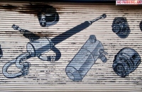 Hand-painted auto parts at Cool Heat, 47th Street near Aberdeen, Chicago-Roadside Art Hand-painted auto parts at Cool Heat, 47th Street near Aberdeen, Chicago-Roadside Art