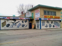 Hand-painted auto parts at Cool Heat, 47th Street near Aberdeen, Chicago-Roadside Art