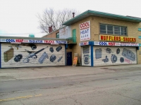 Hand-painted auto parts at Cool Heat, 47th Street near Aberdeen, Chicago-Roadside Art Hand-painted auto parts at Cool Heat, 47th Street near Aberdeen, Chicago-Roadside Art