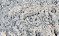Spread eagle figure with circles and symbols, Pu`u Loa petroglyphs, Hawai‘i Volcanoes National Park Spread eagle figure with circles and symbols, Pu`u Loa petroglyphs, Hawai‘i Volcanoes National Park