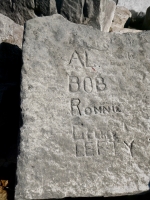 Jerry, Al, Bob, Ronnie George, Lefty, T, B.H. Chicago lakefront stone carvings, south of La Rabida Hospital. 2025 Jerry, Al, Bob, Ronnie George, Lefty, T, B.H. Chicago lakefront stone carvings, south of La Rabida Hospital. 2025