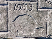 1953, fish, from 12-panel carving. Chicago Lakefront stone carvings, south of La Rabida Hospital. 2025 1953, fish, from 12-panel carving. Chicago Lakefront stone carvings, south of La Rabida Hospital. 2025