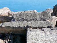 T.D., undeciphered letters. Chicago lakefront stone carvings, south of La Rabida Hospital. 2025 T.D., undeciphered letters. Chicago lakefront stone carvings, south of La Rabida Hospital. 2025