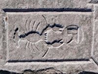 Crayfish from 12-panel carving. Chicago Lakefront stone carvings, south of La Rabida Hospital. 2025 Crayfish from 12-panel carving. Chicago Lakefront stone carvings, south of La Rabida Hospital. 2025