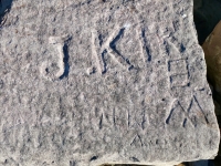 J. KIR, WB, VM, M. Chicago lakefront stone carvings, south of La Rabida Hospital. 2025 J. KIR, WB, VM, M. Chicago lakefront stone carvings, south of La Rabida Hospital. 2025