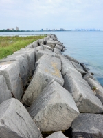 Rainbow Beach revetment and jetty. Chicago lakefront stone carvings, Rainbow Beach. 2019